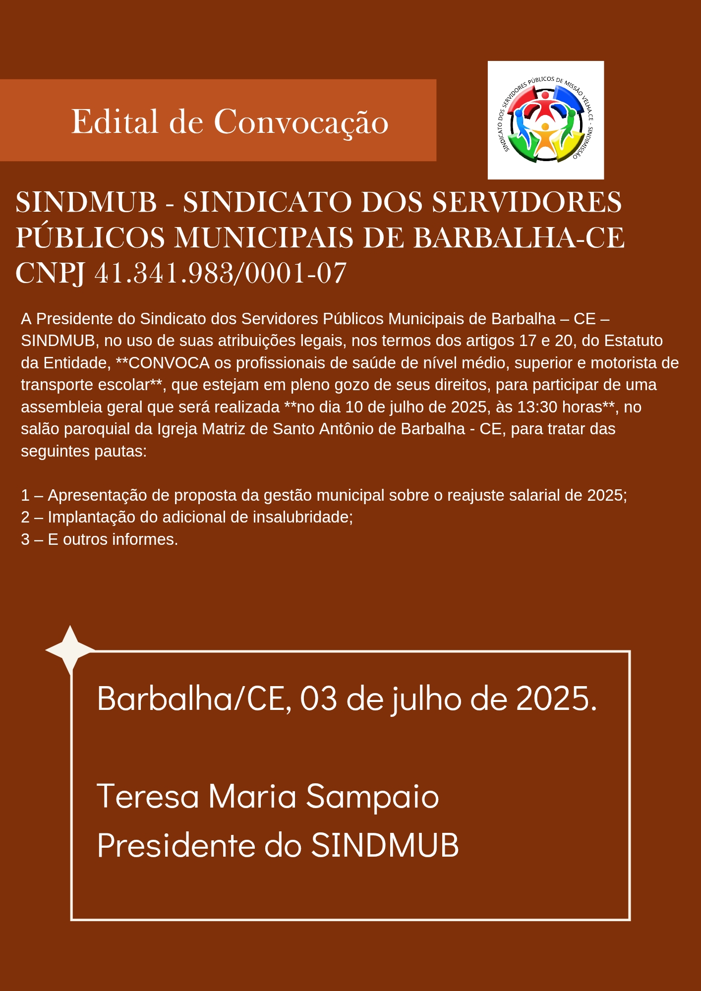 Edital de Convocação SINDMUB